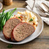 Meatloaf with mashed potatoes and green beans, traditional dinner meal, serving on a plateMeatloaf with mashed potatoes and green beans, traditional dinner meal, serving on a plate